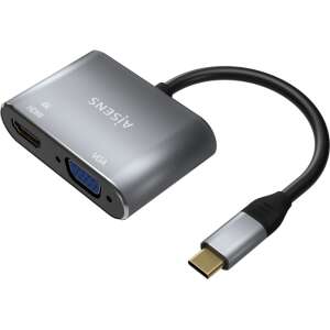 AISENS Conversor USB-C a VGA/HDMI 4K, USB-C/M-VGA/H-HDMI/H, Gris, 15CM