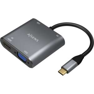 AISENS Conversor USB-C a VGA/HDMI 4K/USB3.0/USB-C PD, USB-C/M-VGA/H-HDMI/H-USB-A/H-USB-C/H, Gris, 15CM
