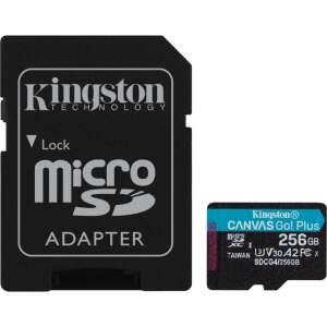 Kingston Technology Tarjeta microSDXC Canvas Go Plus Gen4 de 256 GB, 200 MB/s, A2 U3 V30 y adaptador