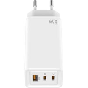 Leotec Cargador 65W GaN 2x USB-C PD + 1x USB-A Blanco