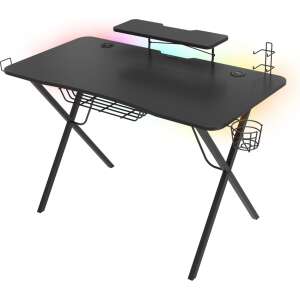 Genesis Holm 300 RGB Mesa Gaming Negro Carbono con Hub USB y Carga Inalámbrica