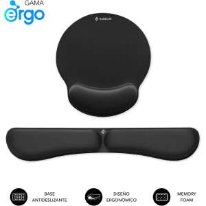 Subblim Pack Ergonómico MemoryFlex Alfombrilla y Reposamuñecas Negro