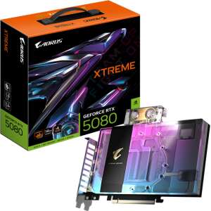 GIGABYTE AORUS GeForce RTX 5080 XTREME WATERFORCE WB 16G Tarjeta Gráfica - 16GB GDDR7, 256 bits, PCI-E 5.0, 2805MHz Core Clock, 3 x DP 2.1a, 1 x HDMI 2.1b, NVIDIA DLSS 4, GV-N5080AORUSX WB-16GD