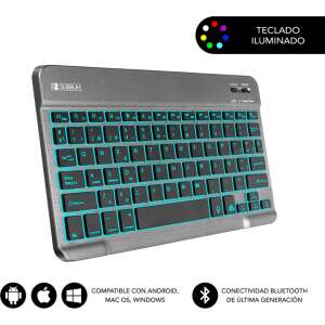 SUBBLIM Teclado Retroiluminado Bluetooth Smart Backlit BT Keyboard Grey