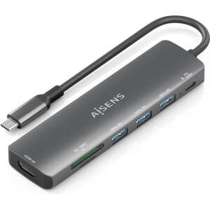 AISENS ASUC-7P025-GR base para portátil y replicador de puertos Alámbrico USB 3.2 Gen 1 (3.1 Gen 1) Type-C