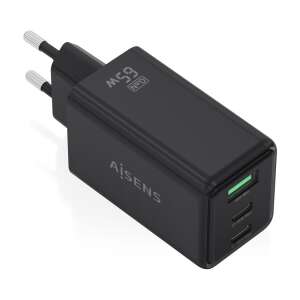 AISENS Cargador GaN 65W 2xUSB-C PD3.0 1xUSB-A Negro
