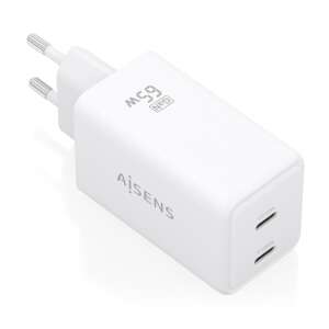 AISENS Cargador GaN 65W 2xUSB-C PD3.0 QC4.0 Blanco