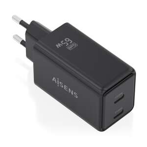AISENS Cargador GaN 65W 2xUSB-C PD3.0 QC4.0 Negro