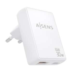 AISENS Cargador GaN 30W Ultra Delgado USB-C PD3.0 USB-A