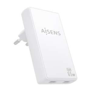AISENS Cargador GaN Ultra Delgado 65W 2xUSB-C Blanco