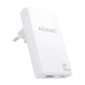 AISENS Cargador GaN Ultra Delgado 65W USB-C y USB-A Blanco